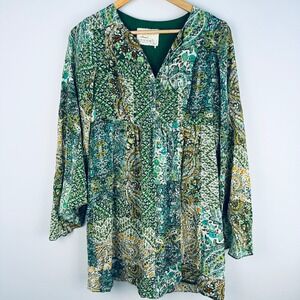Floret Anthropologie Green Paisley Silk Patchwork Tunic Dress Size 2 Boho
